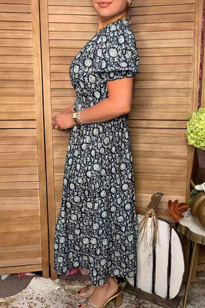 Western floral puff sleeve maxi women's boutique dress Southern Stitch GJQ17418