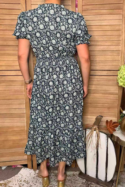 Western floral puff sleeve maxi women's boutique dress Southern Stitch GJQ17418