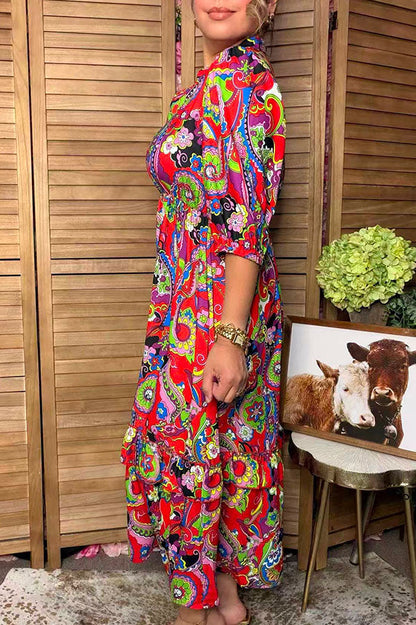 Western floral patterns print short sleeve maxi women's boutique dress Southern Stitch GJQ17459