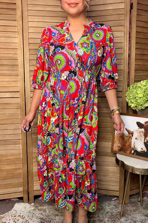 Western floral patterns print short sleeve maxi women's boutique dress Southern Stitch GJQ17459