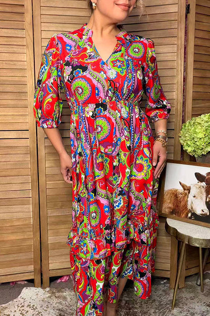Western floral patterns print short sleeve maxi women's boutique dress Southern Stitch GJQ17459