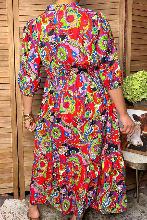 Western floral patterns print short sleeve maxi women's boutique dress Southern Stitch GJQ17459