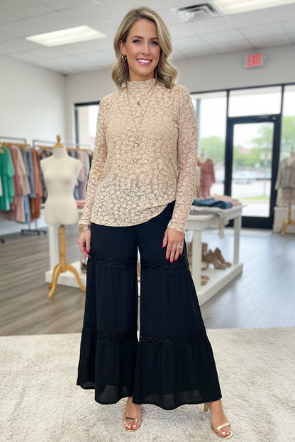 Trendy floral pattern beige lace women's boutique top Southern Stitch GJQ17464