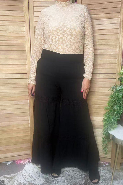 Trendy floral pattern beige lace women's boutique top Southern Stitch GJQ17464
