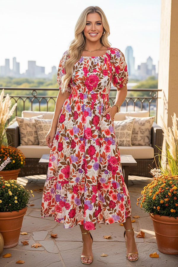 Chic floral tiered maxi women's boutique dress Southern Stitch GJQ17490