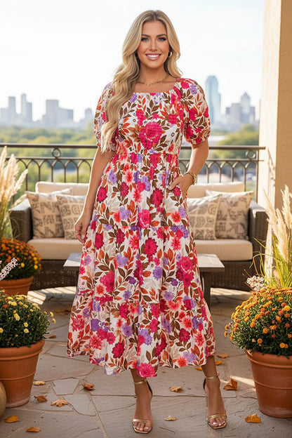 Chic floral tiered maxi women's boutique dress Southern Stitch GJQ17490