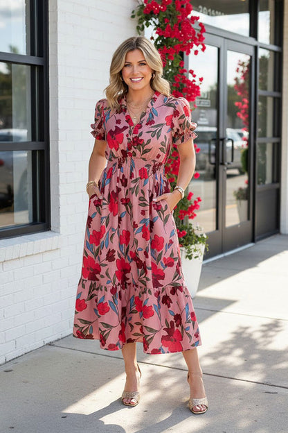 Chic blush floral maxi women's boutique dress Southern Stitch GJQ17491