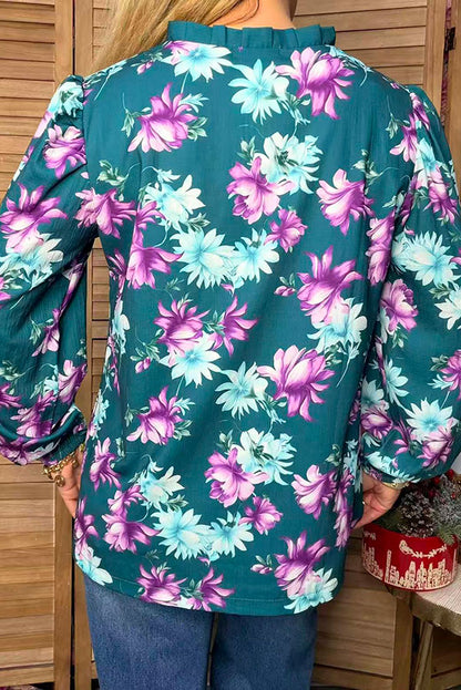 Western floral print long sleeve ruffle women's boutique top Southern Stitch GJQ17492