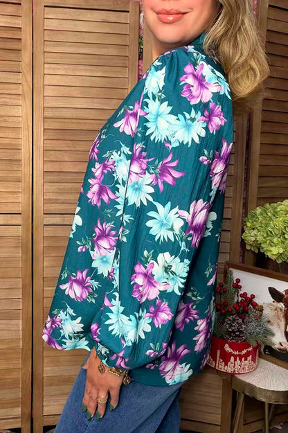 Western floral print long sleeve ruffle women's boutique top Southern Stitch GJQ17492