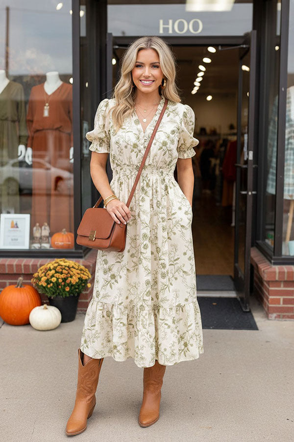 Chic Short Sleeve Floral Long Women's Boutique Dress Southern Stitch GJQ17493
