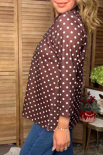 Western brown dots 3/4 sleeve women's boutique blouse Southern Stitch GJQ17634