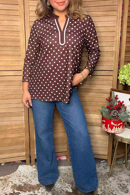 Western brown dots 3/4 sleeve women's boutique blouse Southern Stitch GJQ17634
