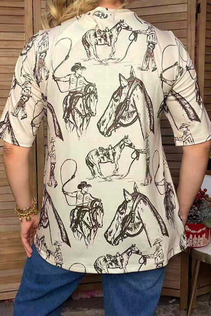 Western horse printed short sleeve women's boutique top Southern Stitch GJQ17511