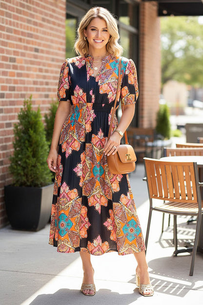 Western floral print short sleeve maxi women's boutique dress Southern Stitch GJQ17520