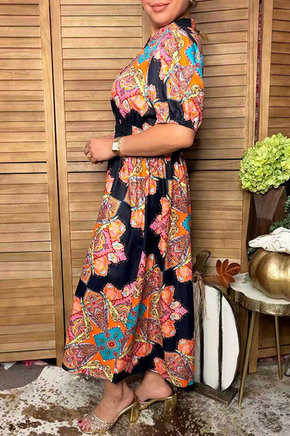 Western floral print short sleeve maxi women's boutique dress Southern Stitch GJQ17520
