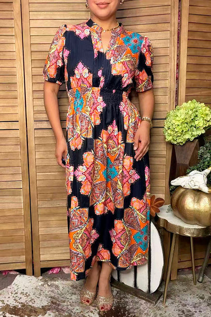 Western floral print short sleeve maxi women's boutique dress Southern Stitch GJQ17520