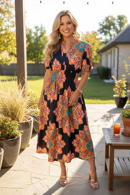 Western floral print short sleeve maxi women's boutique dress Southern Stitch GJQ17520