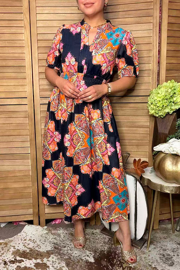 Western floral print short sleeve maxi women's boutique dress Southern Stitch GJQ17520