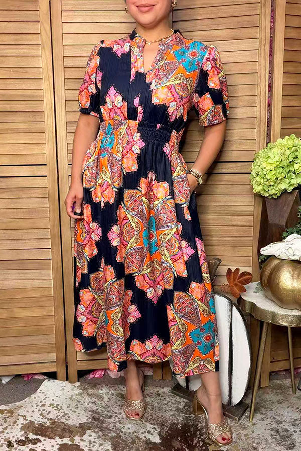 Western floral print short sleeve maxi women's boutique dress Southern Stitch GJQ17520