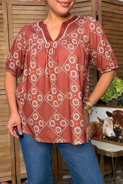 Trendy daisy floral print babydoll A-line women's boutique top Southern Stitch GJQ17523