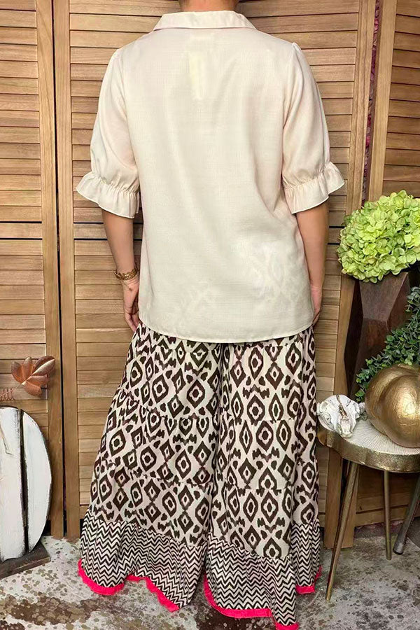 Western solid color cream 3/4 sleeve women's boutique top GJQ17536