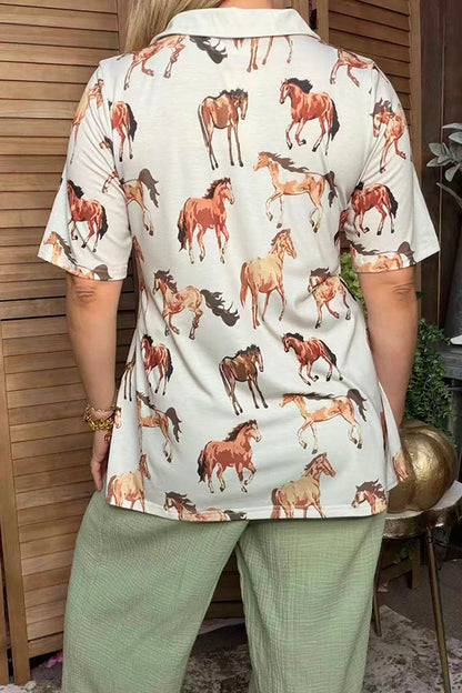 Western horse print short sleeve women's boutique top Southern Stitch GJQ17583