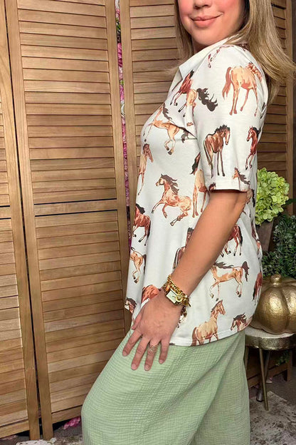 Western horse print short sleeve women's boutique top Southern Stitch GJQ17583