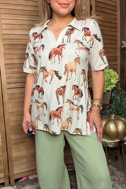 Western horse print short sleeve women's boutique top Southern Stitch GJQ17583