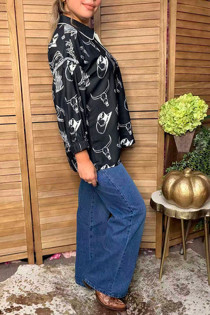 Western pattern print black women's boutique top Southern Stitch GJQ17610