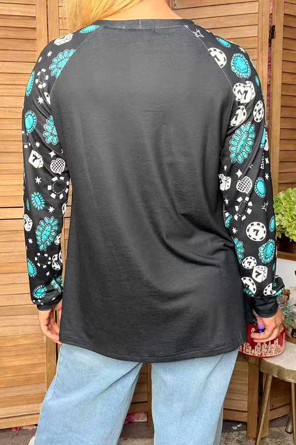 Western lucky cowgirl long sleeve black women's boutique top Southern Stitch GJQ17621 GS5
