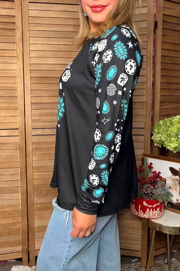 Western lucky cowgirl long sleeve black women's boutique top Southern Stitch GJQ17621 GS5