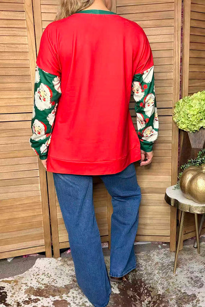 Western Santa print long sleeve & red Christmas women's boutique top GJQ17624