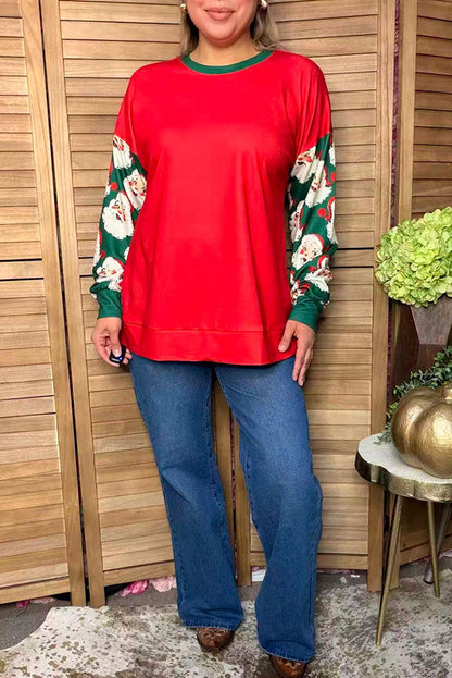 Western Santa print long sleeve & red Christmas women's boutique top GJQ17624