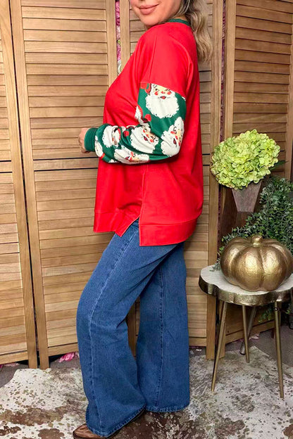 Western Santa print long sleeve & red Christmas women's boutique top GJQ17624