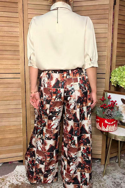 Western vintage cowboy patchwork print wide leg women's pant Southern Stitch GJQ17629