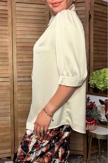 Western cream silky puff sleeve women's boutique blouse Southern Stitch HQ17743