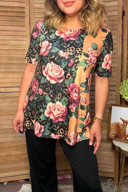 Western leopard & floral short sleeve women's boutique top Southern Stitch GJQ17632