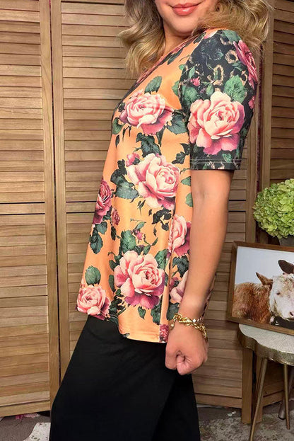 Western leopard & floral short sleeve women's boutique top Southern Stitch GJQ17632