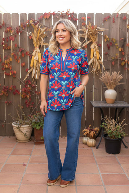 Western floral print short sleeve women's boutique top Southern Stitch GJQ17633