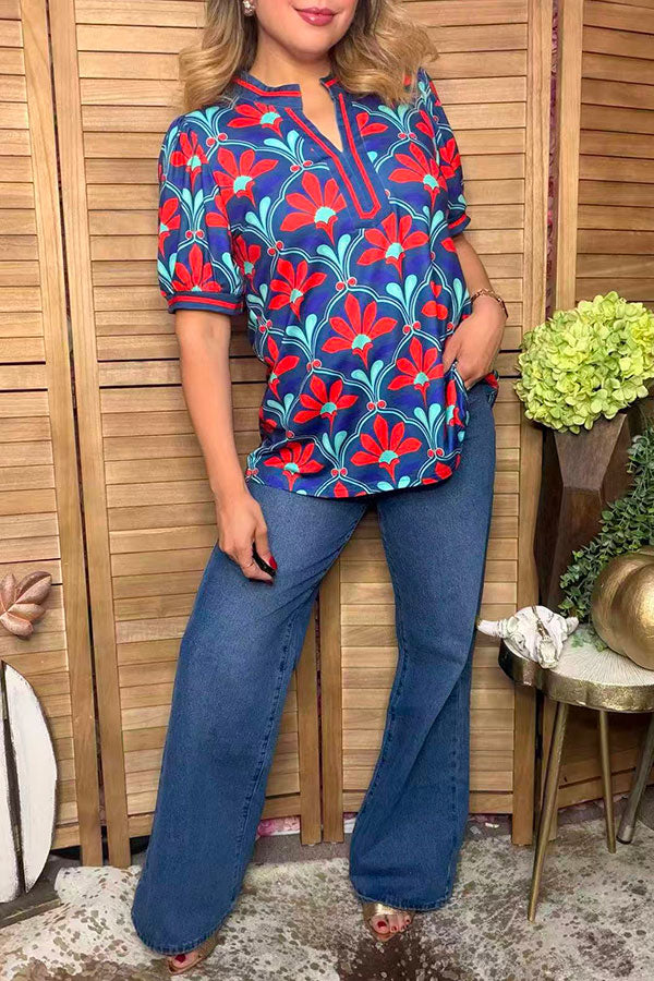 Western floral print short sleeve women's boutique top Southern Stitch GJQ17633