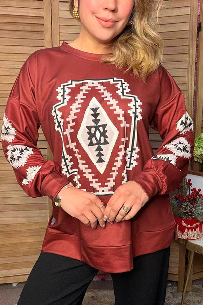 Western aztec print long sleeve women's boutique top Southern Stitch GJQ17681