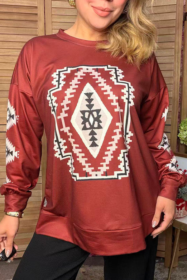 Western aztec print long sleeve women's boutique top Southern Stitch GJQ17681