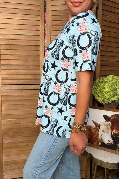 Western cowgirls print short sleeve women's boutique top Southern Stitch GJQ17693 FS2