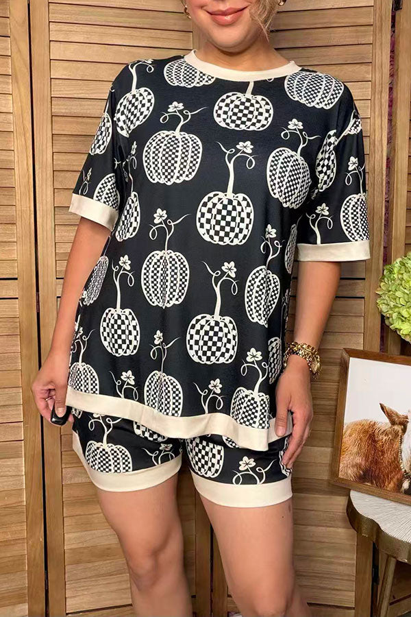 Western checkered pumpkin print black women's boutique set Southern Stitch GJQ17700