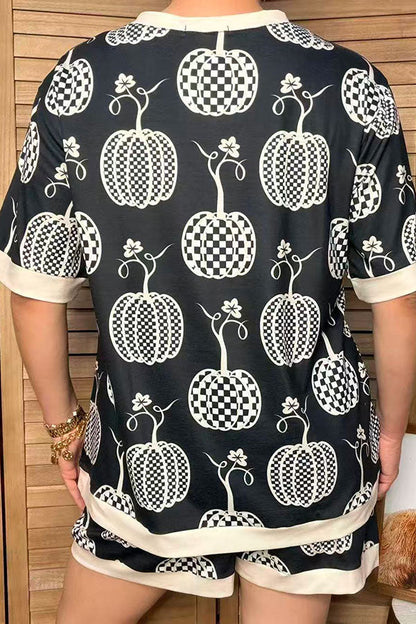 Western checkered pumpkin print black women's boutique set Southern Stitch GJQ17700