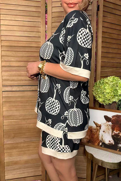 Western checkered pumpkin print black women's boutique set Southern Stitch GJQ17700