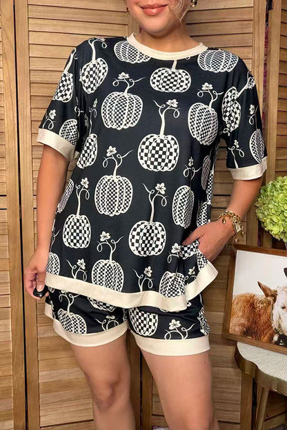 Western checkered pumpkin print black women's boutique set Southern Stitch GJQ17700