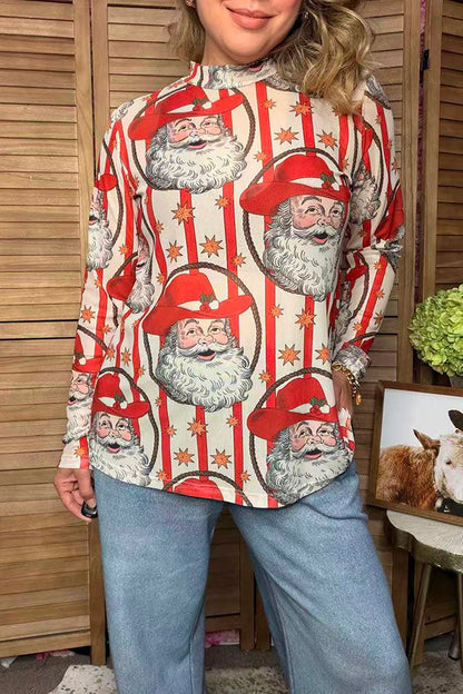 Western Christmas santa sheer long sleeve women's boutique top Southern Stitch GJQ17714