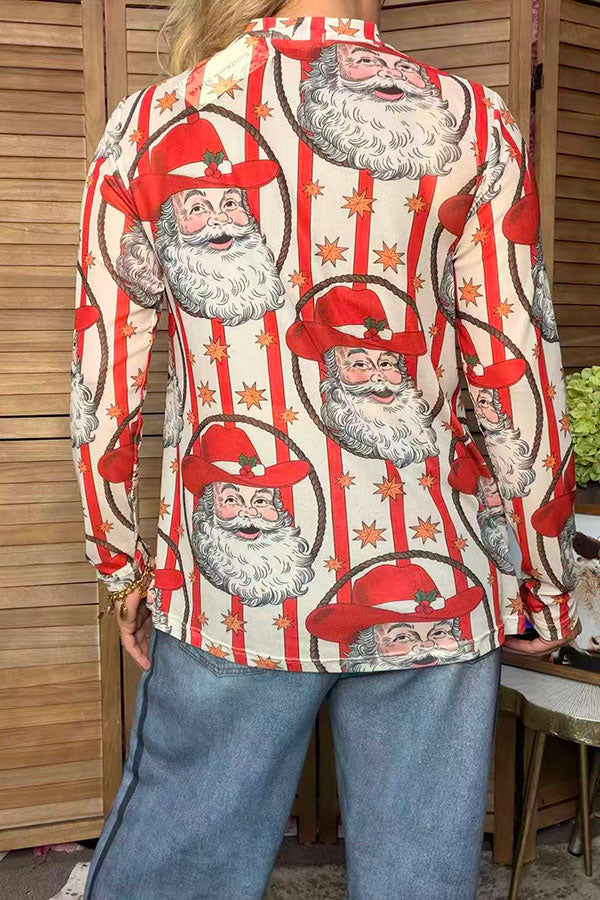 Western Christmas santa sheer long sleeve women's boutique top Southern Stitch GJQ17714