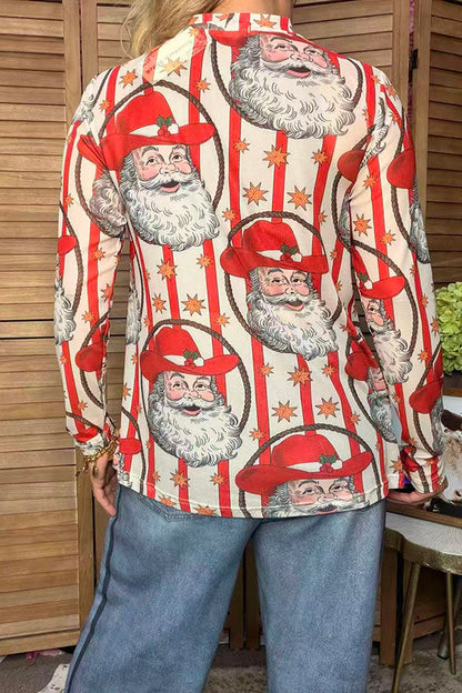 Western Christmas santa sheer long sleeve women's boutique top Southern Stitch GJQ17714